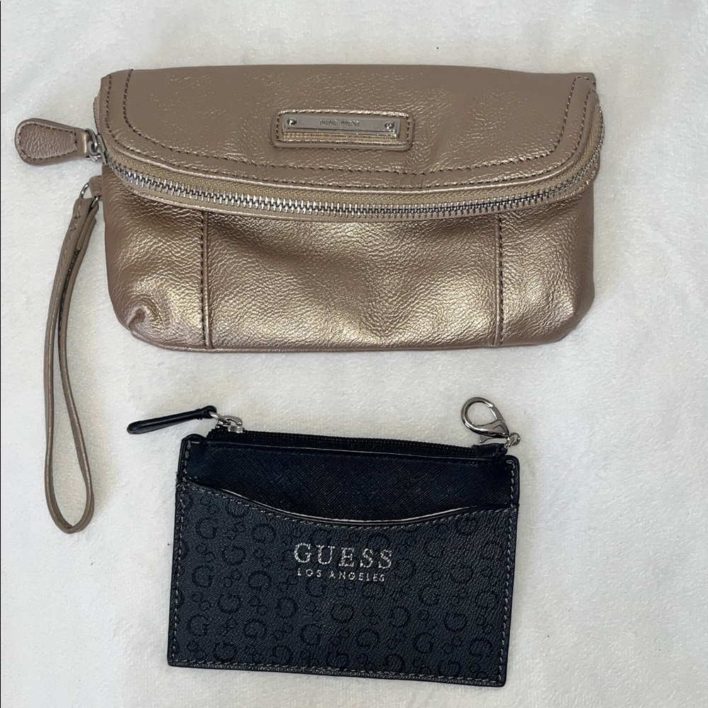 Nine West Metallic Gold Wristlet and Guess Black Card Holder